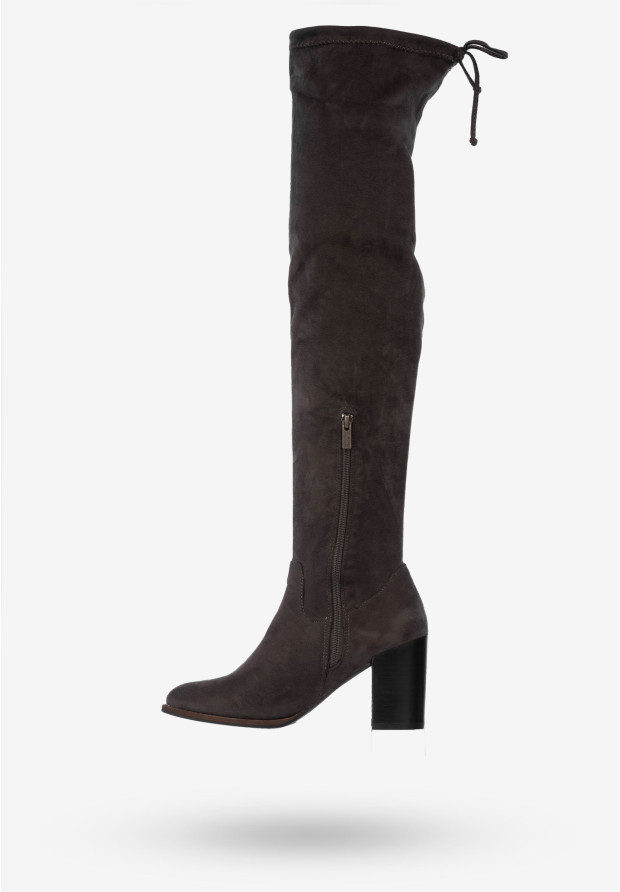 Buty Damskie Kozaki Zamszowe Długie Na Zimę BIGSTAR Szare BB274530