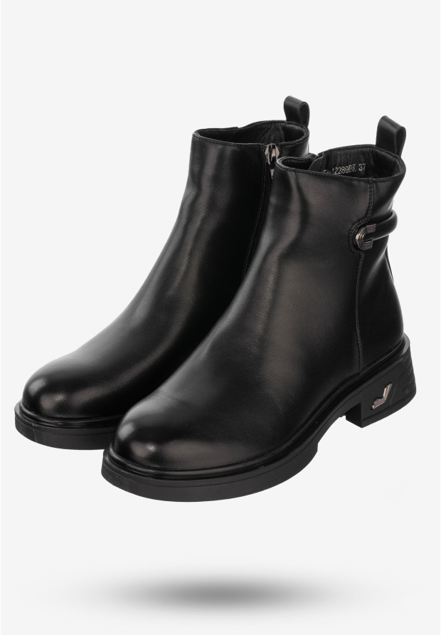 Buty Damskie Botki Ekoskóra Na Zimę Ocieplane Czarne Potocki 23-12289BK