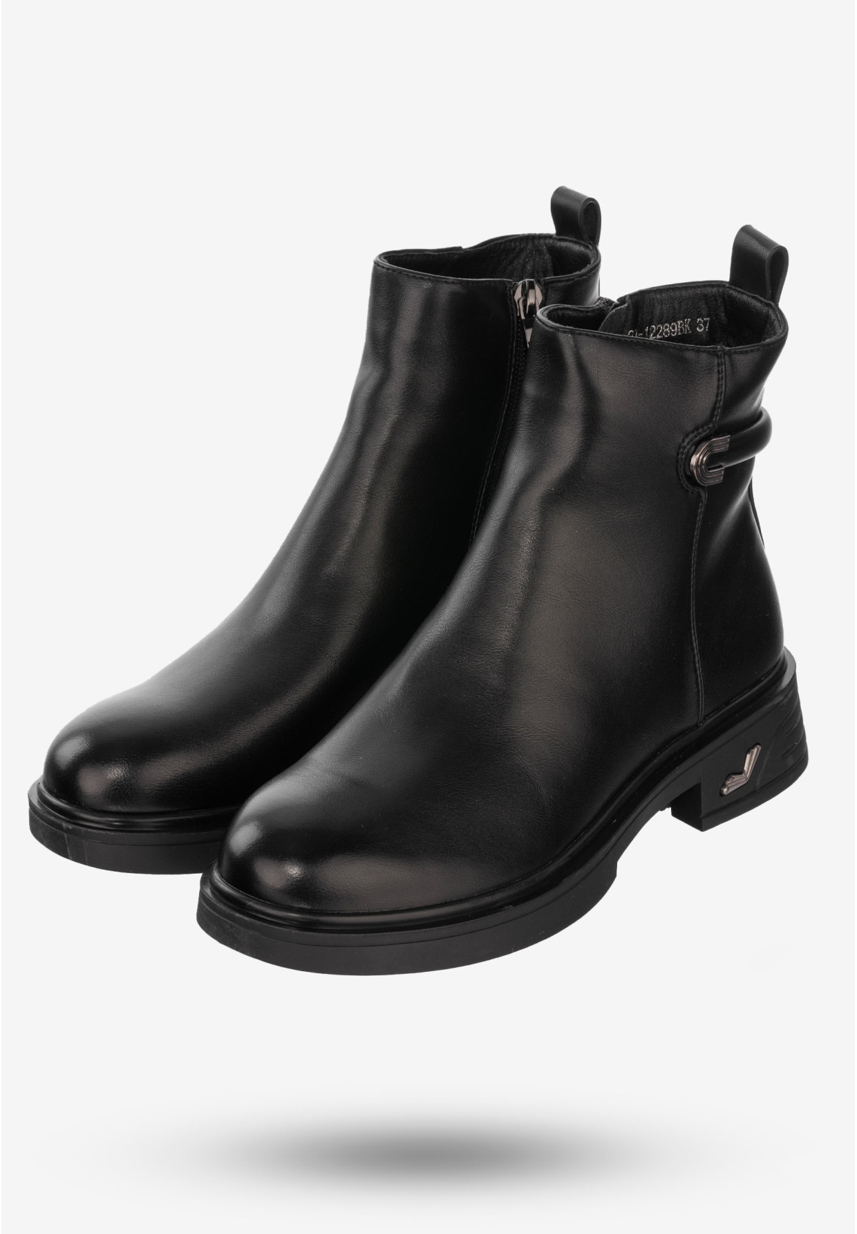 Buty Damskie Botki Ekoskóra Na Zimę Ocieplane Czarne Potocki 23-12289BK