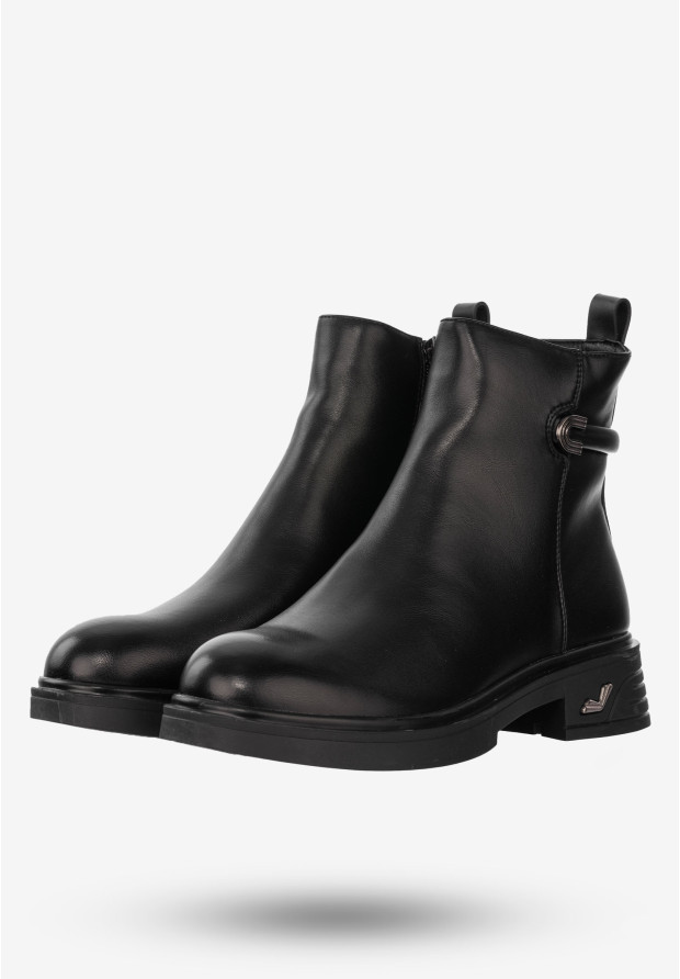 Buty Damskie Botki Ekoskóra Na Zimę Ocieplane Czarne Potocki 23-12289BK