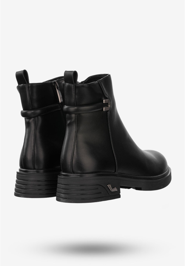Buty Damskie Botki Ekoskóra Na Zimę Ocieplane Czarne Potocki 23-12289BK