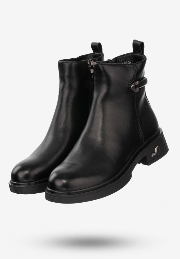 Buty Damskie Botki Ekoskóra Na Zimę Ocieplane Czarne Potocki 23-12289BK