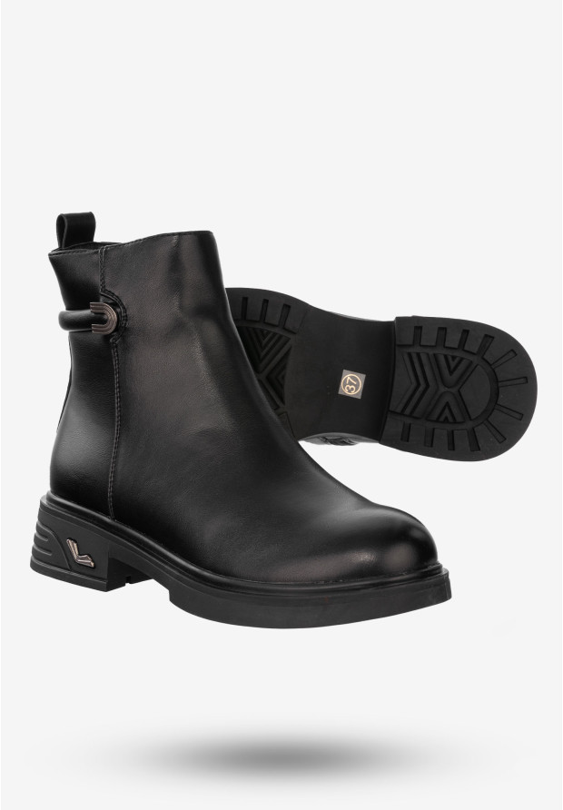 Buty Damskie Botki Ekoskóra Na Zimę Ocieplane Czarne Potocki 23-12289BK