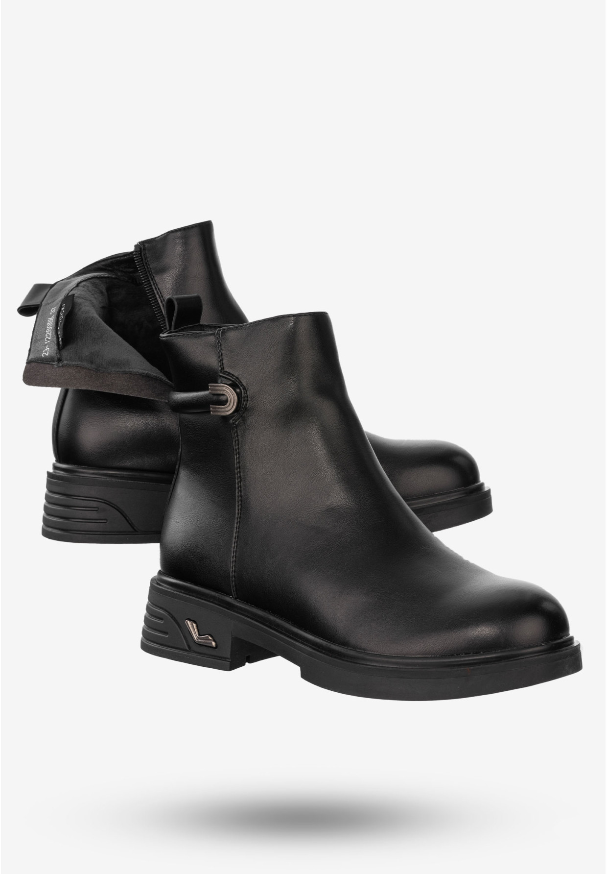 Buty Damskie Botki Ekoskóra Na Zimę Ocieplane Czarne Potocki 23-12289BK