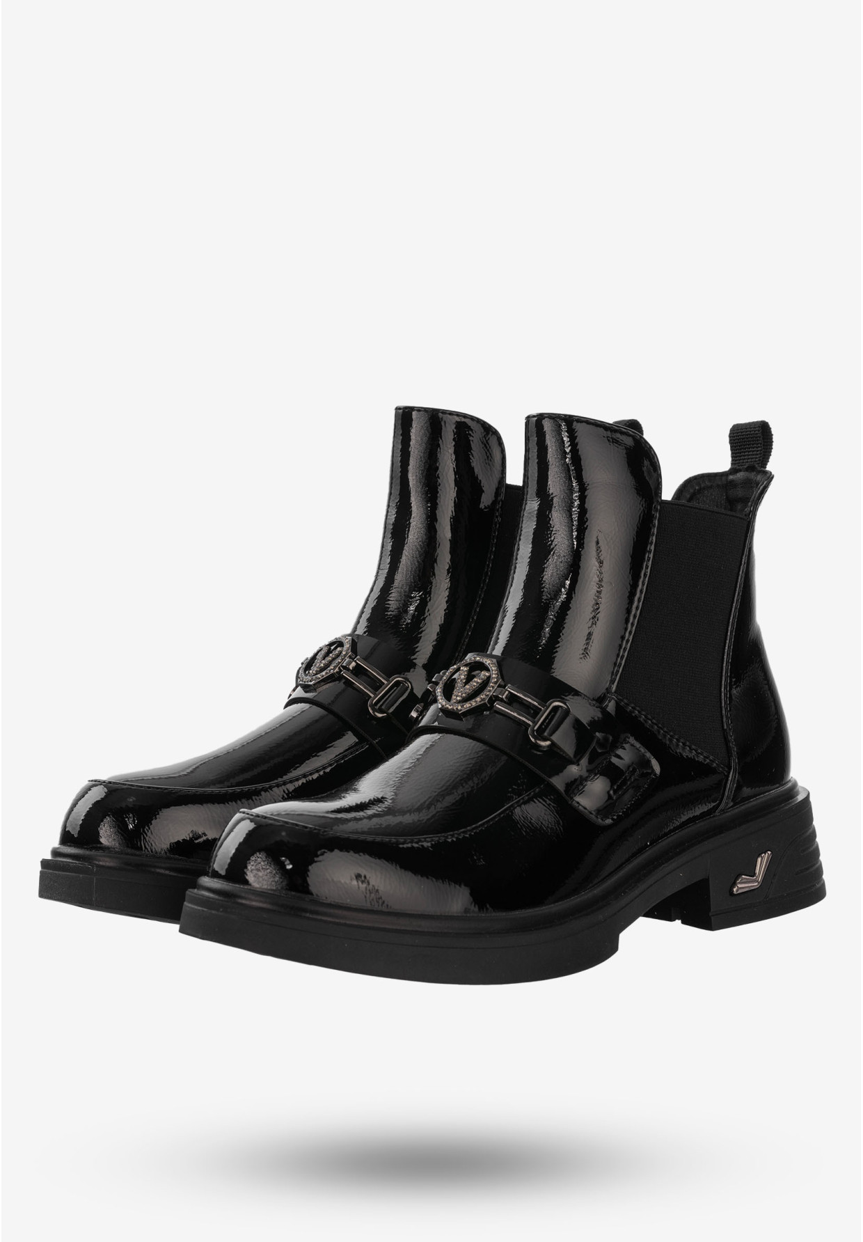 Buty Damskie Botki Ekoskóra Na Zimę Ocieplane Lakierowane Czarne Potocki 24-12542BKP