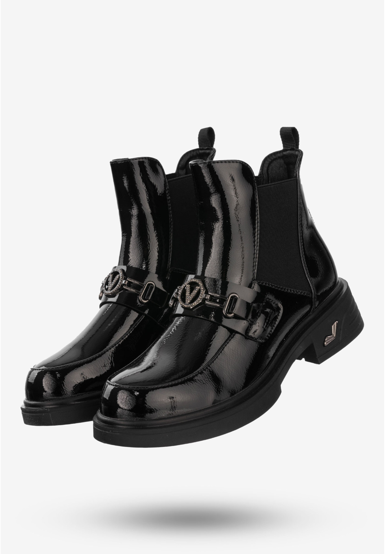 Buty Damskie Botki Ekoskóra Na Zimę Ocieplane Lakierowane Czarne Potocki 24-12542BKP