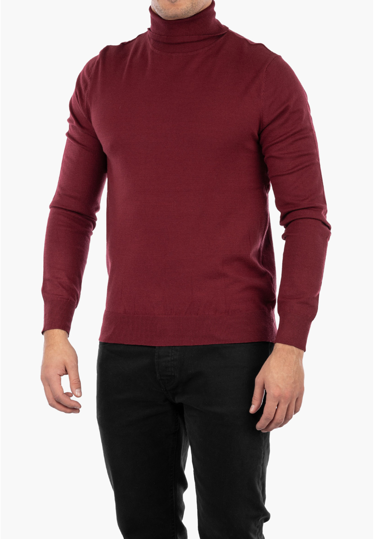 Golf Męski Elegancki Sweter Klasyczny Bordowy G-B-1-2024