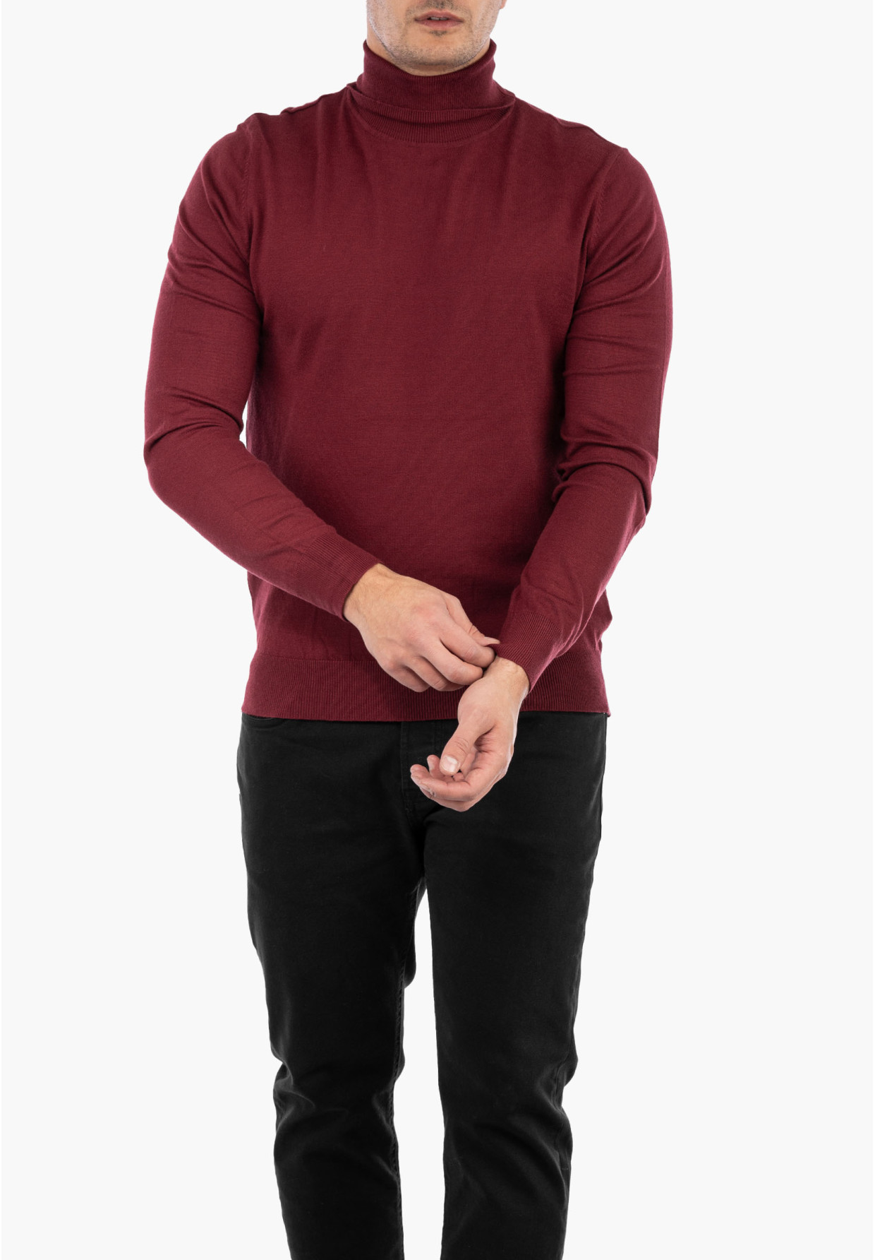 Golf Męski Elegancki Sweter Klasyczny Bordowy G-B-1-2024