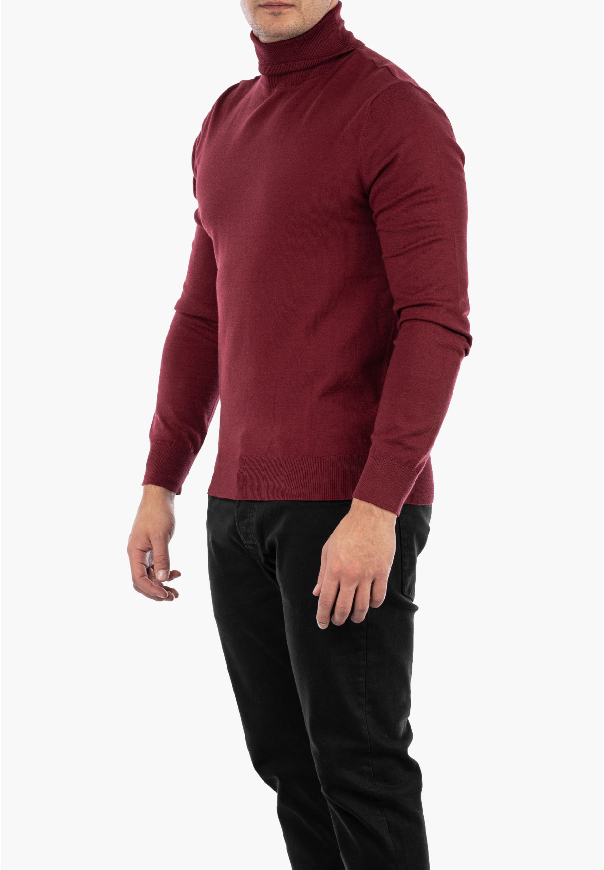 Golf Męski Elegancki Sweter Klasyczny Bordowy G-B-1-2024