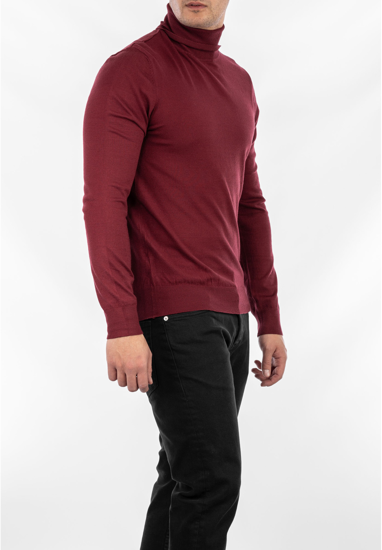 Golf Męski Elegancki Sweter Klasyczny Bordowy G-B-1-2024