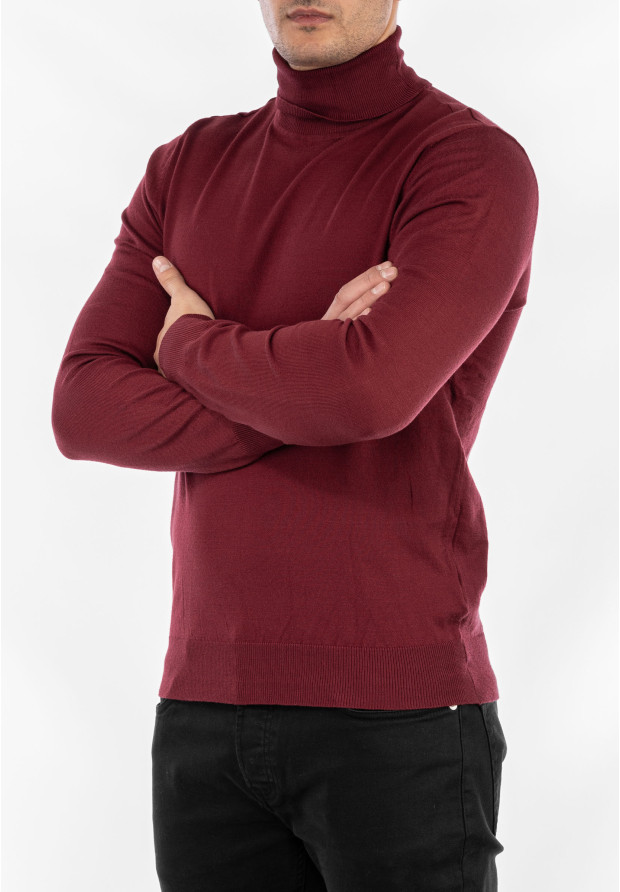 Golf Męski Elegancki Sweter Klasyczny Bordowy G-B-1-2024