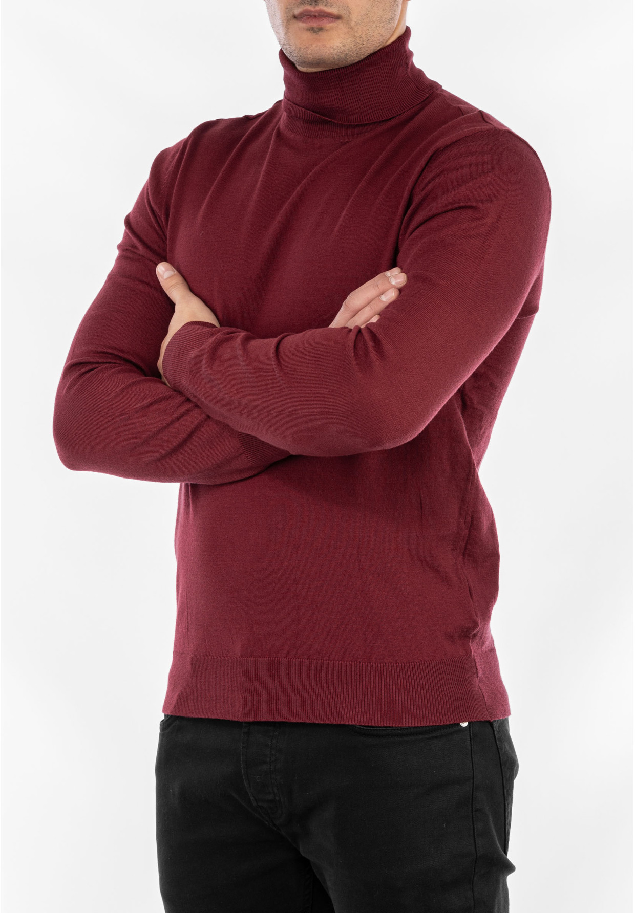 Golf Męski Elegancki Sweter Klasyczny Bordowy G-B-1-2024
