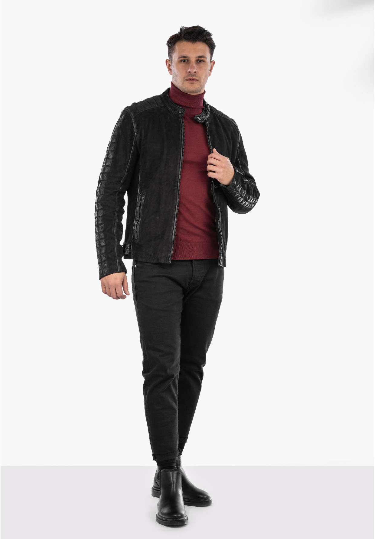 Golf Męski Elegancki Sweter Klasyczny Bordowy G-B-1-2024