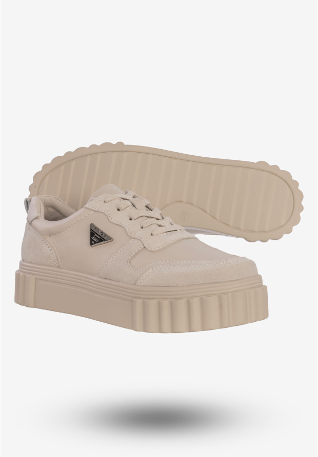 Sneakersy Damskie Buty Skórzane Sportowe Eleganckie Modne DP4913/23 BE