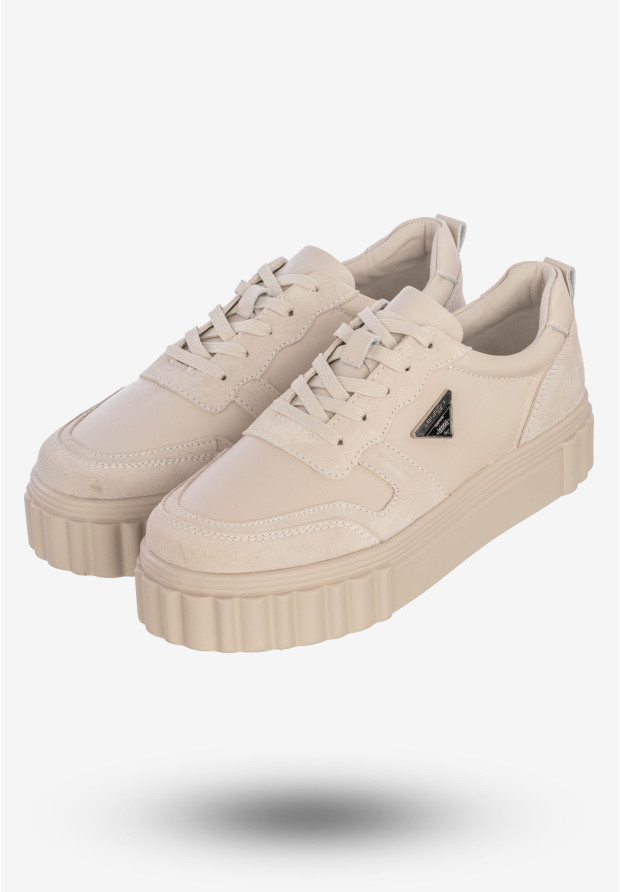 Sneakersy Damskie Buty Skórzane Sportowe Eleganckie Modne DP4913/23 BE