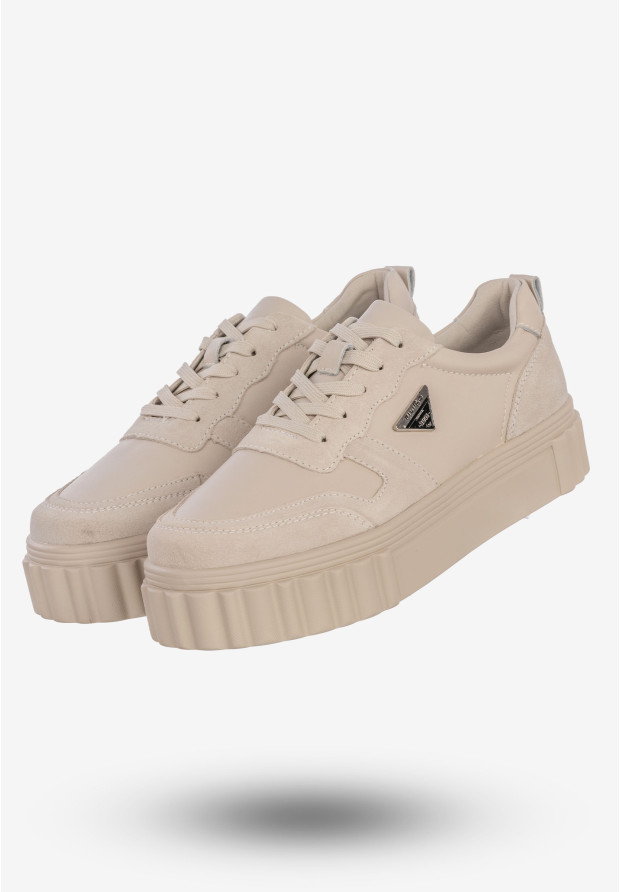 Sneakersy Damskie Buty Skórzane Sportowe Eleganckie Modne DP4913/23 BE