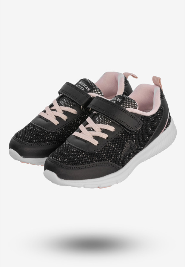 Buty Sportowe Dla Dziewczynki Dziecięce American Club Na Rzepy Czarne RL102/23