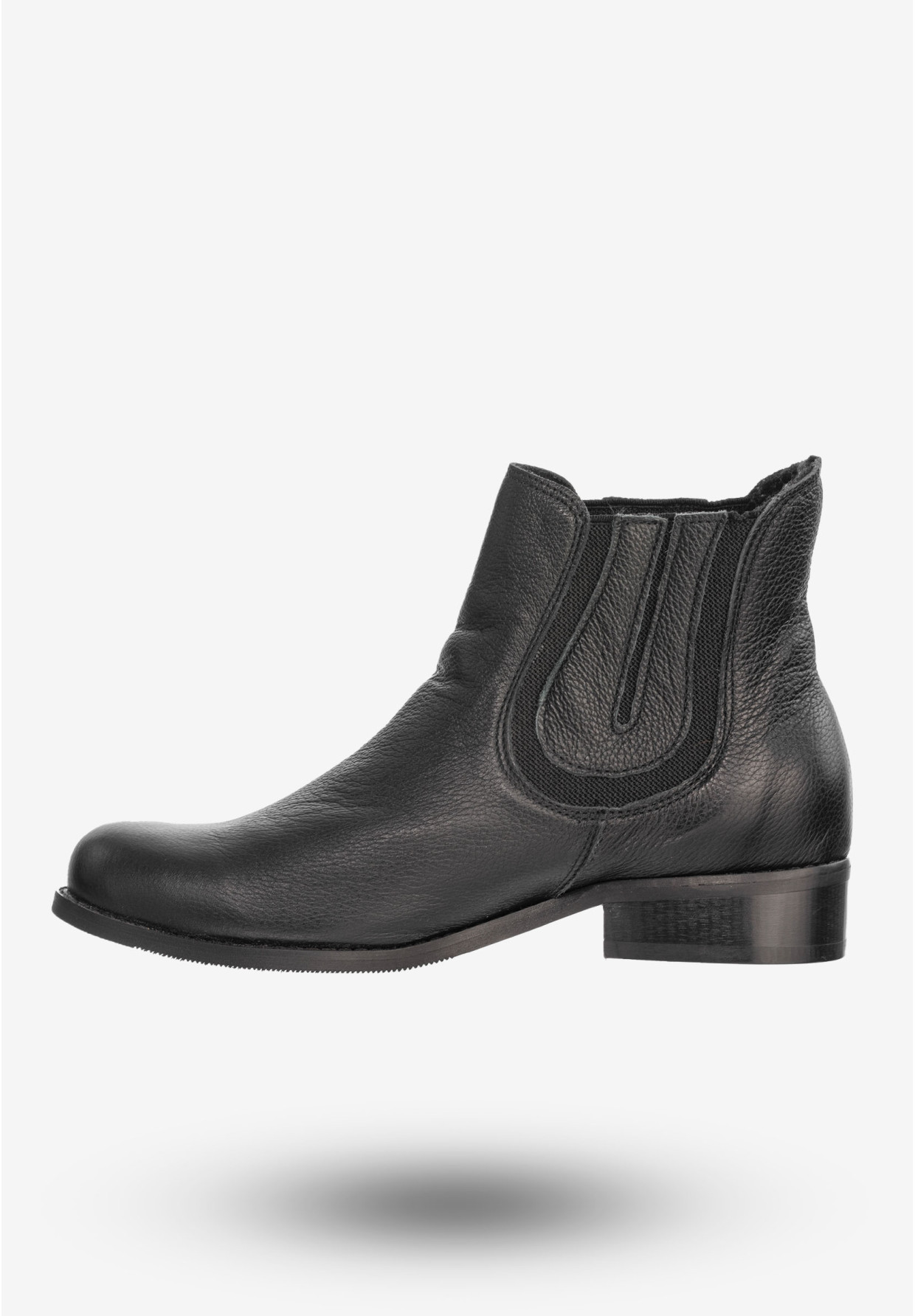 Buty Damskie Botki Ze Skóry Naturalnej Na Płaskim Obcasie Na Zimę Czarne 0139