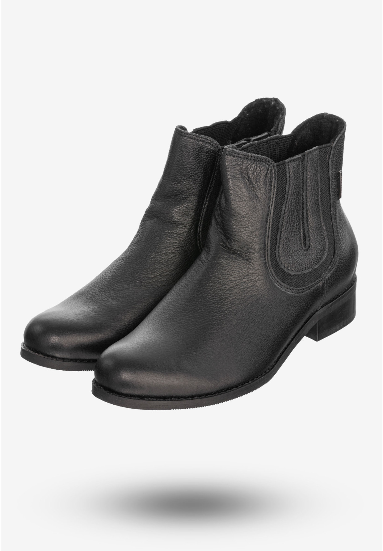Buty Damskie Botki Ze Skóry Naturalnej Na Płaskim Obcasie Na Zimę Czarne 0139