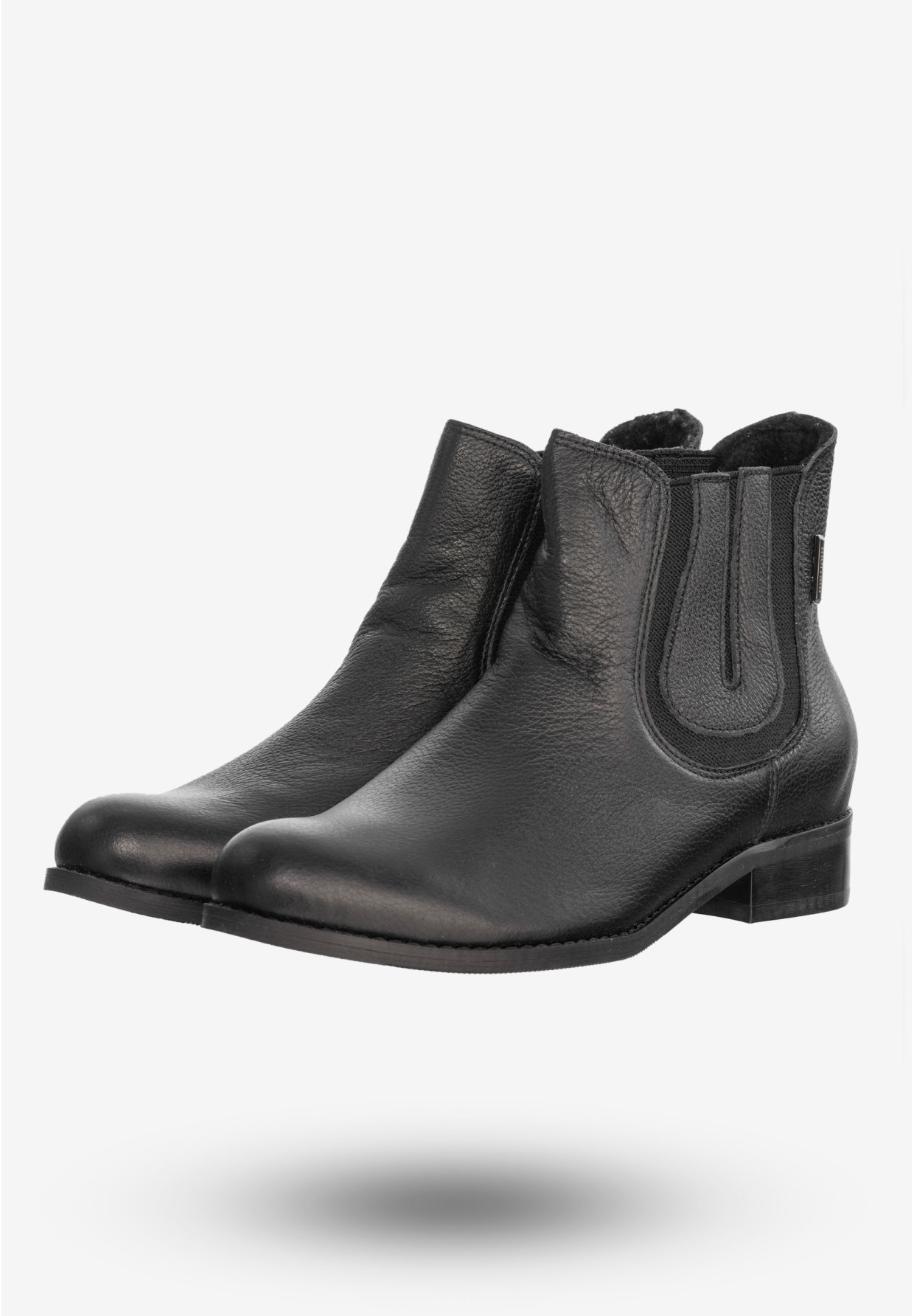 Buty Damskie Botki Ze Skóry Naturalnej Na Płaskim Obcasie Na Zimę Czarne 0139
