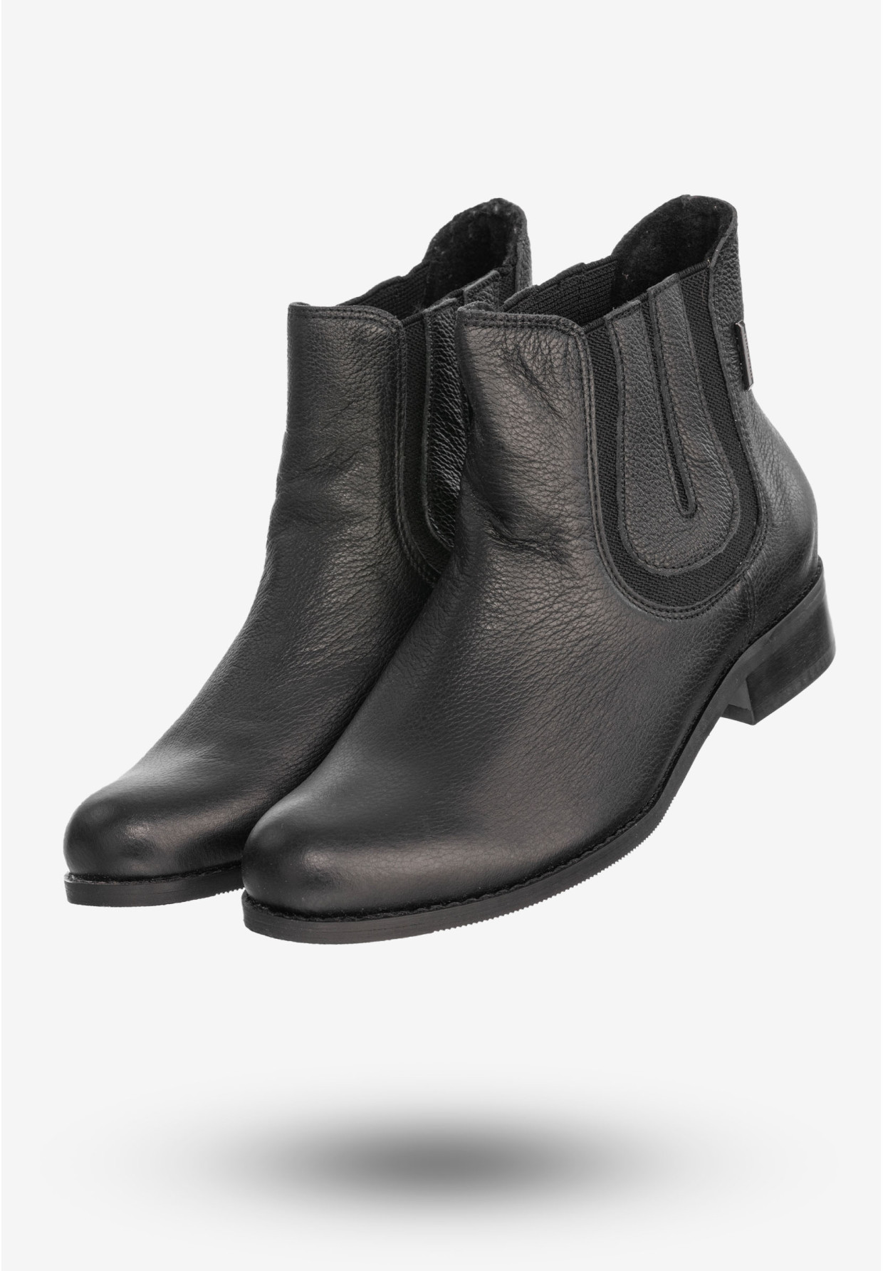 Buty Damskie Botki Ze Skóry Naturalnej Na Płaskim Obcasie Na Zimę Czarne 0139