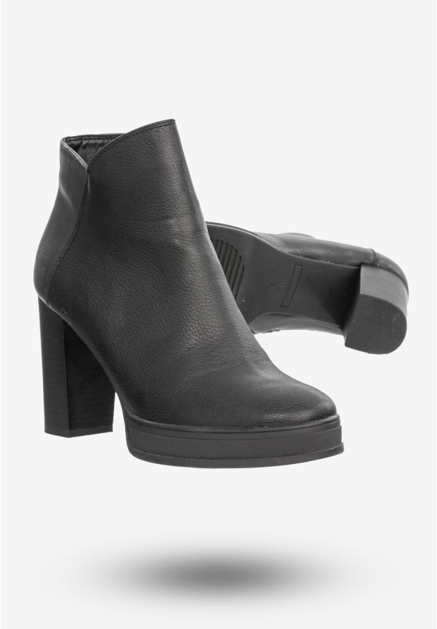 Buty Damskie Botki Na Słupku Ekoskóra Na Zimę Modne Czarne 67571