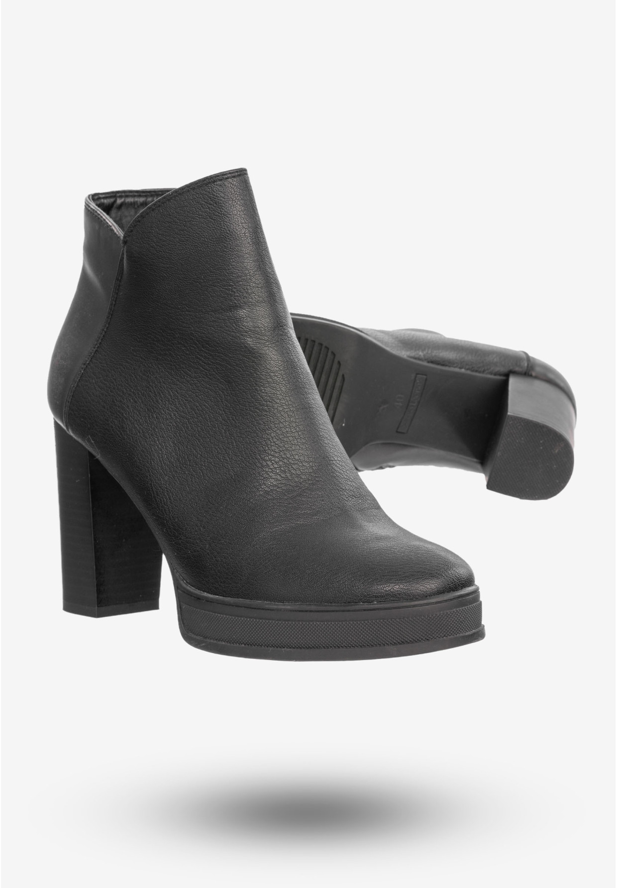 Buty Damskie Botki Na Słupku Ekoskóra Na Zimę Modne Czarne 67571