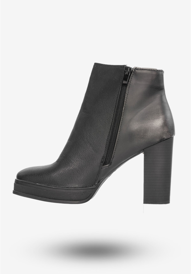 Buty Damskie Botki Na Słupku Ekoskóra Na Zimę Modne Czarne 67571
