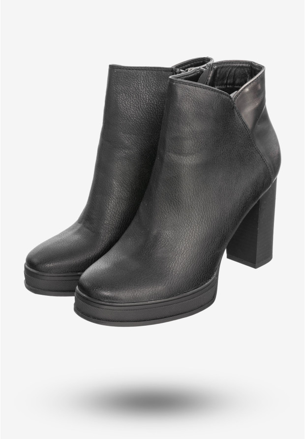 Buty Damskie Botki Na Słupku Ekoskóra Na Zimę Modne Czarne 67571
