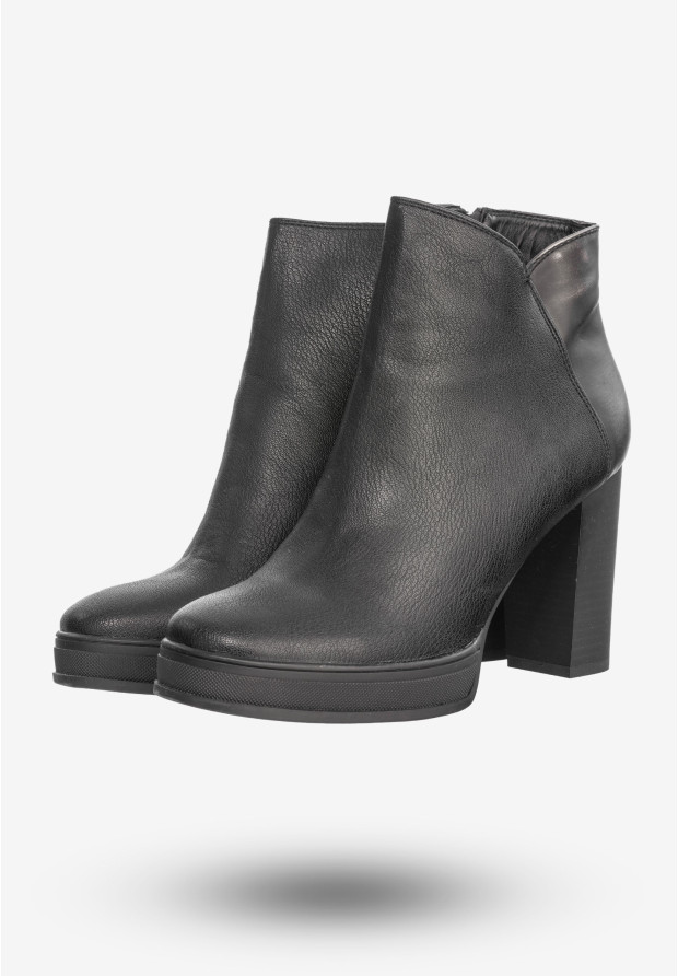 Buty Damskie Botki Na Słupku Ekoskóra Na Zimę Modne Czarne 67571