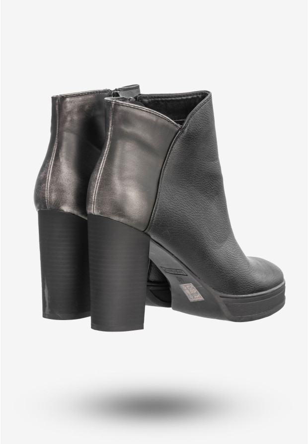 Buty Damskie Botki Na Słupku Ekoskóra Na Zimę Modne Czarne 67571