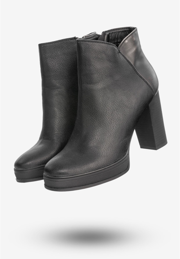 Buty Damskie Botki Na Słupku Ekoskóra Na Zimę Modne Czarne 67571