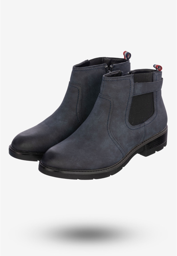 Botki Damskie Buty Ze Skóry Ekologicznej Na Zimę Granatowe MR1702-5