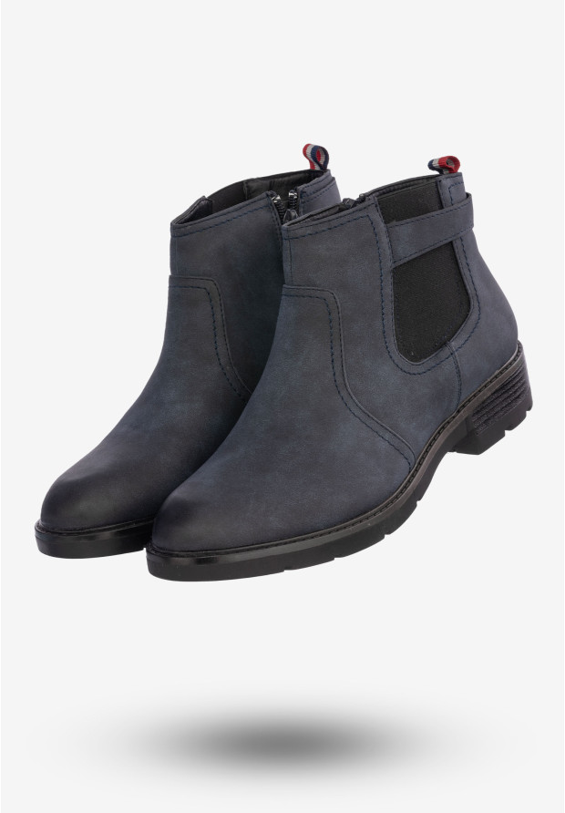 Botki Damskie Buty Ze Skóry Ekologicznej Na Zimę Granatowe MR1702-5