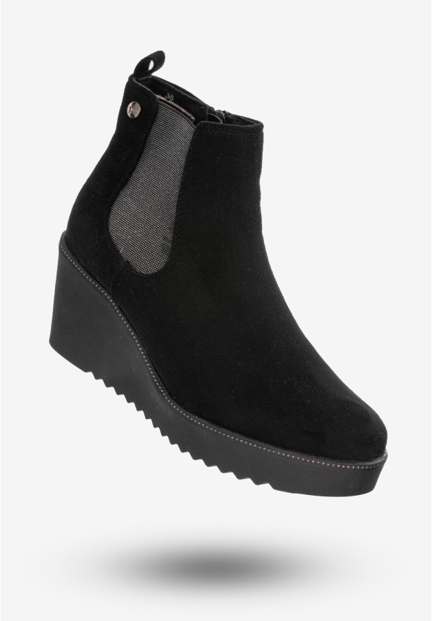 Botki Damskie Buty Na Koturnie Eleganckie Na Zimę Czarne 48451