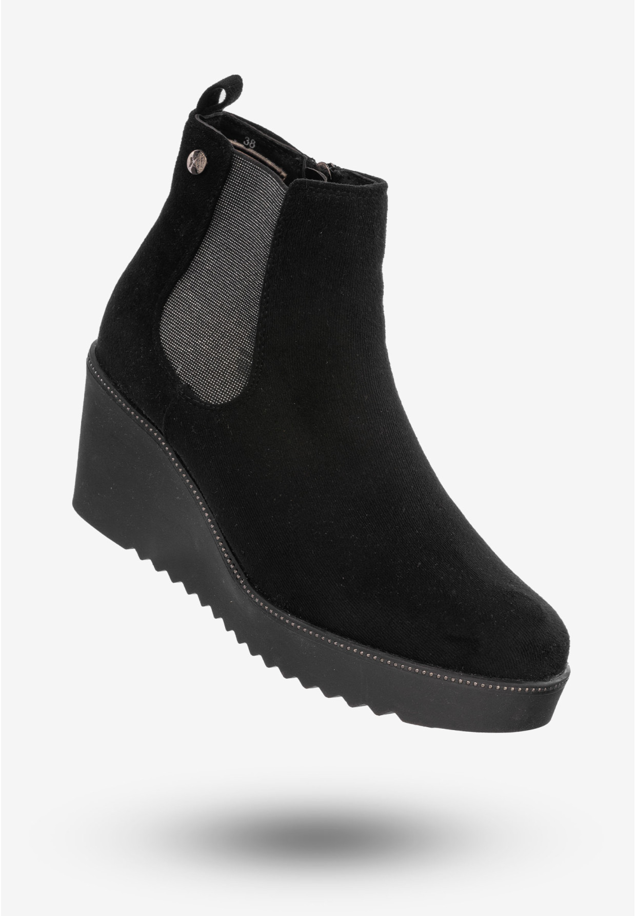 Botki Damskie Buty Na Koturnie Eleganckie Na Zimę Czarne 48451