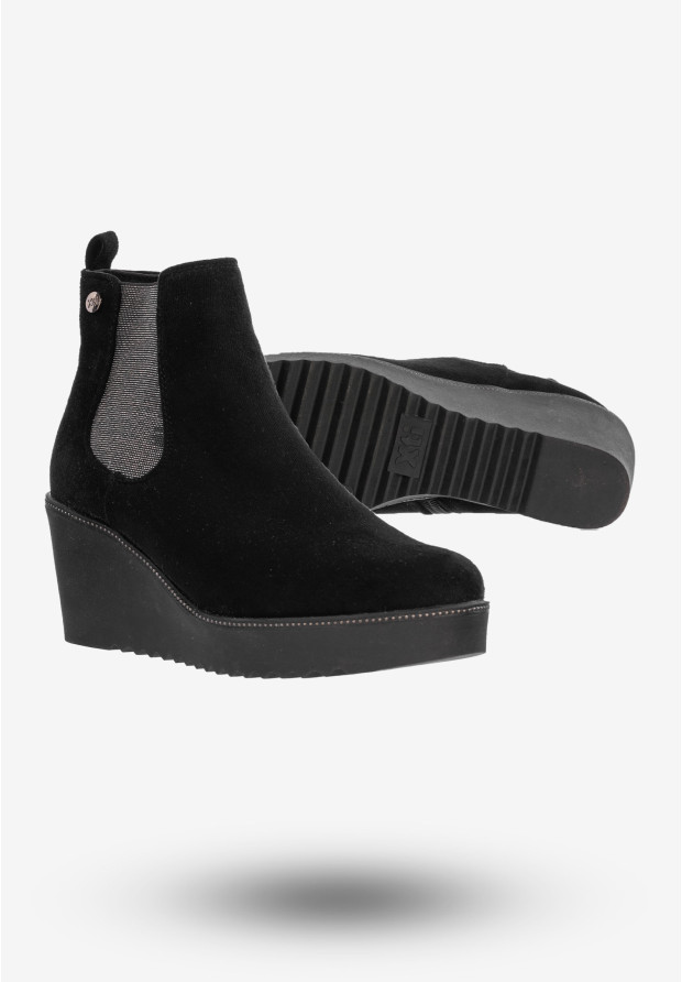 Botki Damskie Buty Na Koturnie Eleganckie Na Zimę Czarne 48451