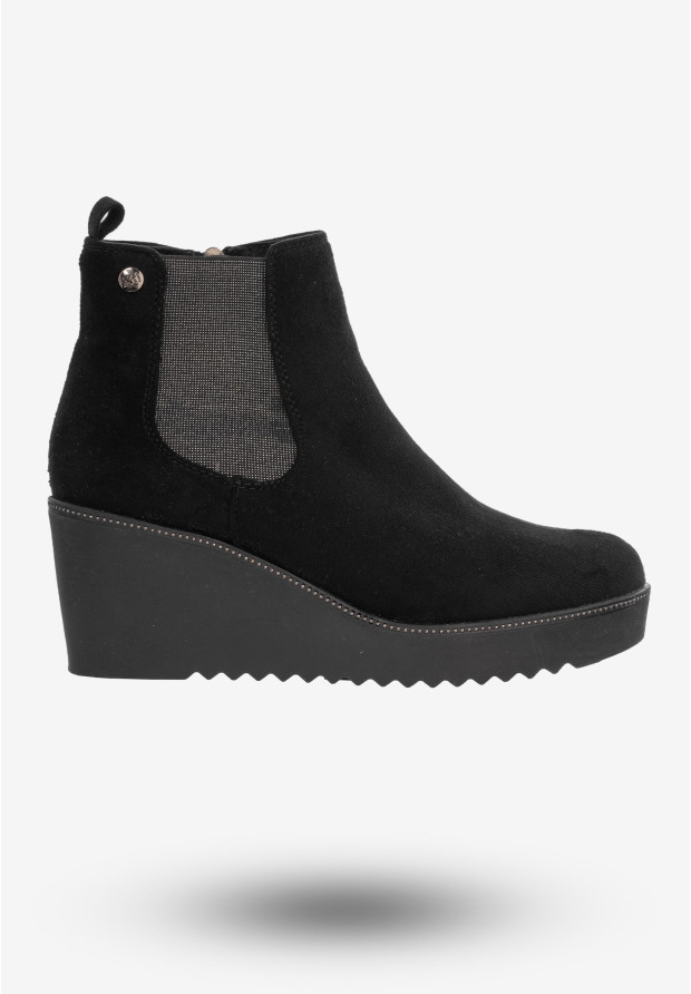 Botki Damskie Buty Na Koturnie Eleganckie Na Zimę Czarne 48451