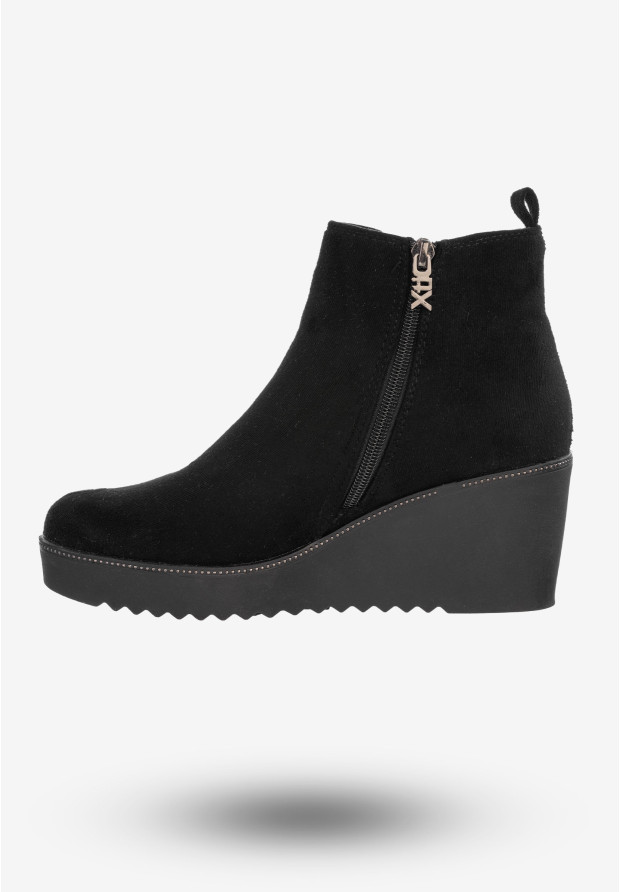 Botki Damskie Buty Na Koturnie Eleganckie Na Zimę Czarne 48451