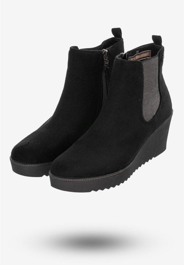 Botki Damskie Buty Na Koturnie Eleganckie Na Zimę Czarne 48451