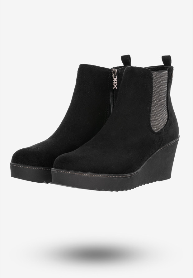 Botki Damskie Buty Na Koturnie Eleganckie Na Zimę Czarne 48451