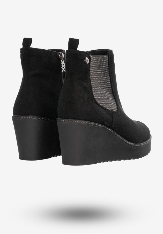 Botki Damskie Buty Na Koturnie Eleganckie Na Zimę Czarne 48451