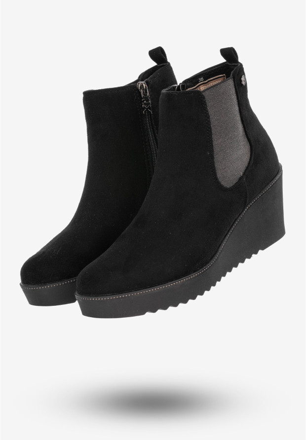 Botki Damskie Buty Na Koturnie Eleganckie Na Zimę Czarne 48451