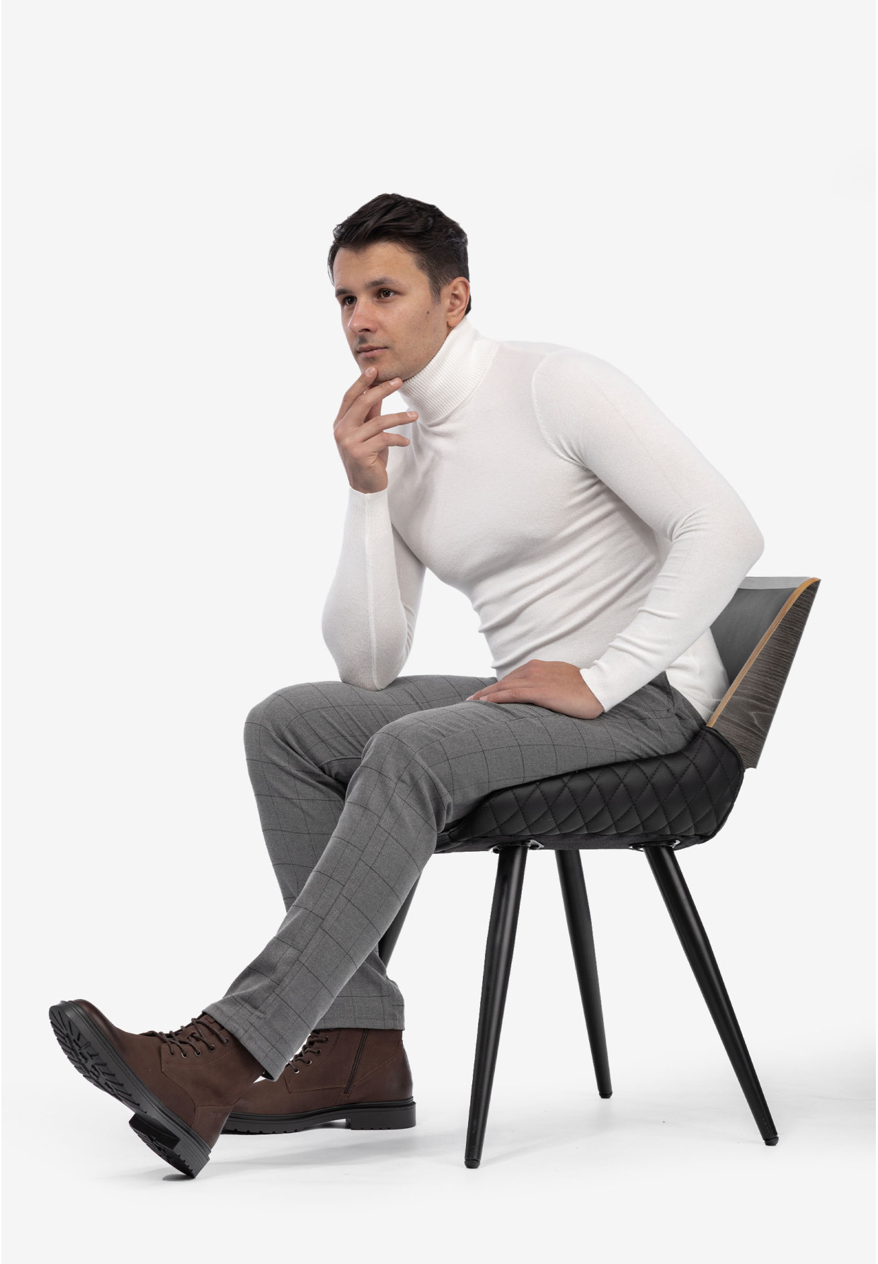 Spodnie Męskie Wizytowe Eleganckie W Kratę Szare M`SARA KA0207-48