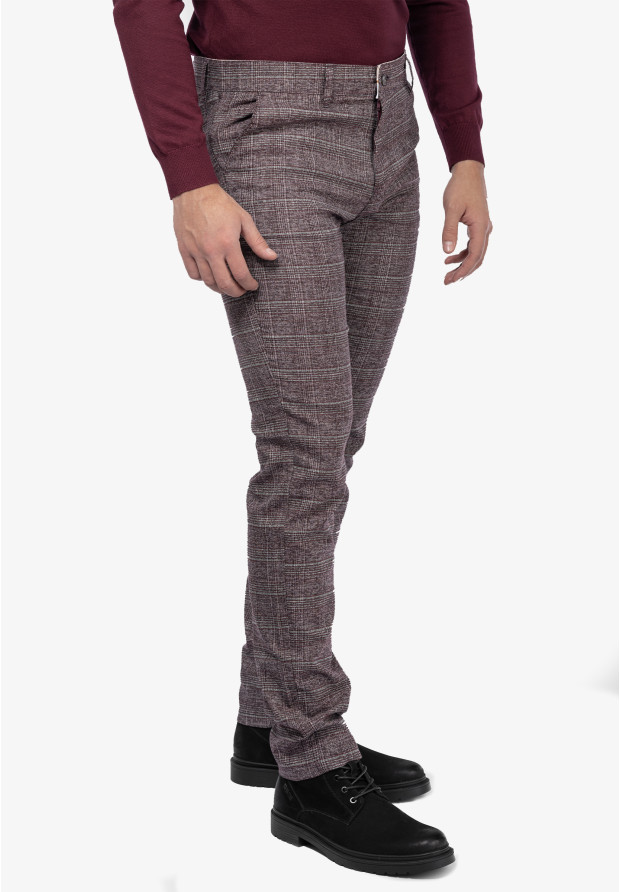 Spodnie Męskie Wizytowe Eleganckie W Kratę Bordowe Walat ZRV/999