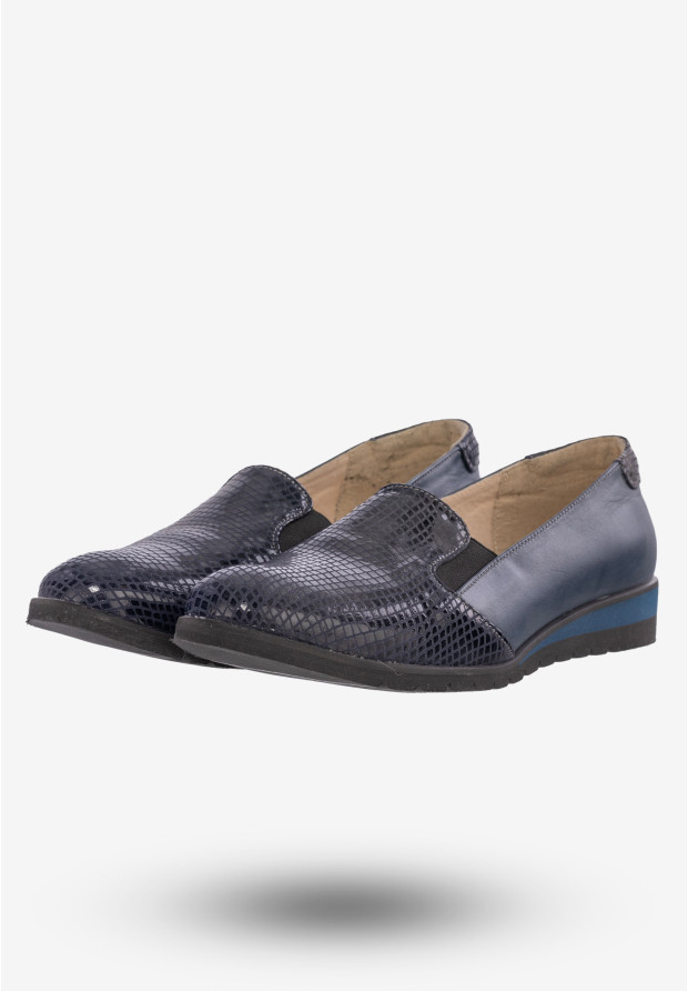 Półbuty Damskie Buty Skórzane Eleganckie Granatowe ZARANTO 402