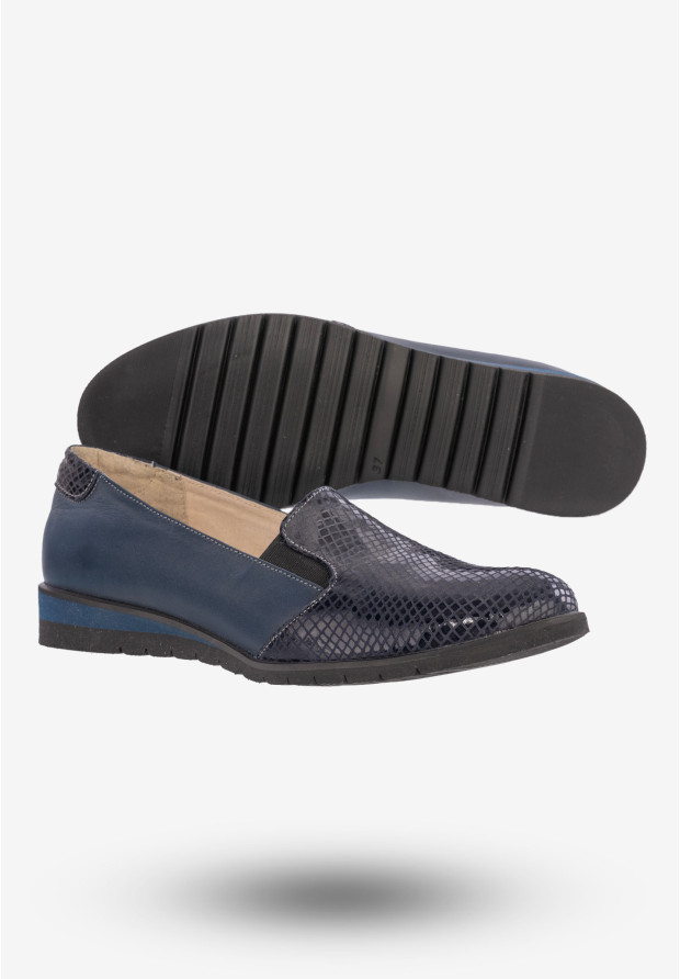 Półbuty Damskie Buty Skórzane Eleganckie Granatowe ZARANTO 402