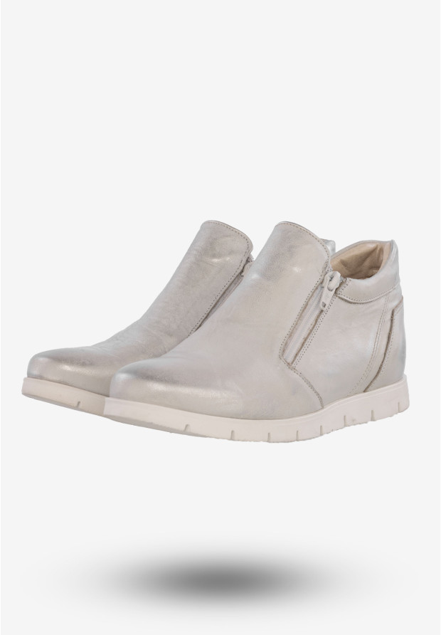 Botki Damskie Buty Skórzane Eleganckie Srebrne ZARANTO 403