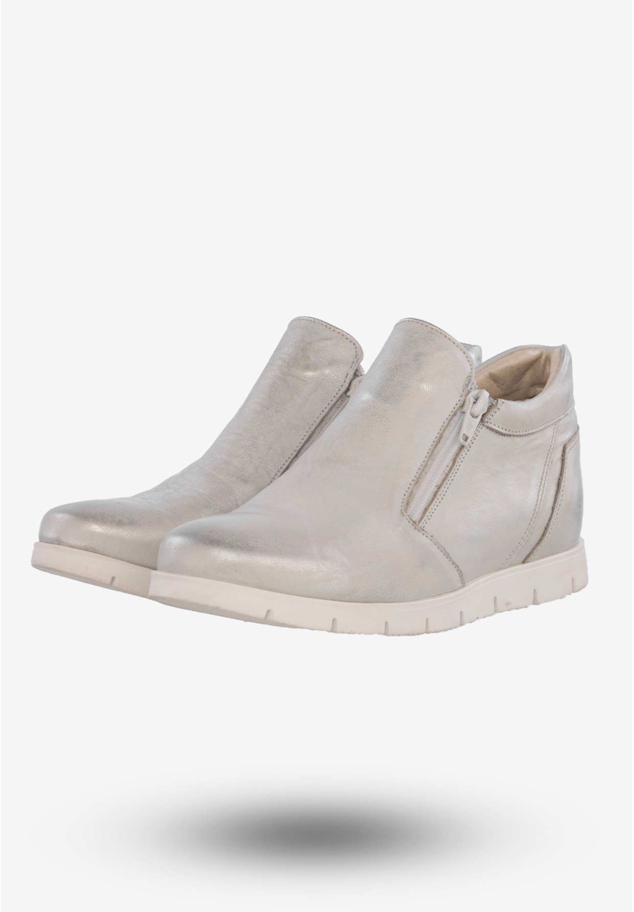 Botki Damskie Buty Skórzane Eleganckie Srebrne ZARANTO 403