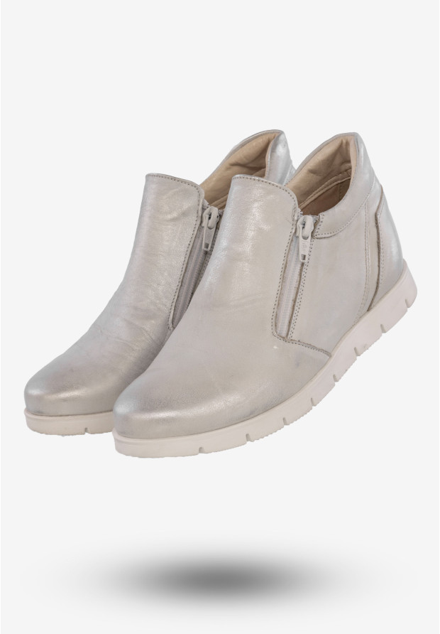 Botki Damskie Buty Skórzane Eleganckie Srebrne ZARANTO 403